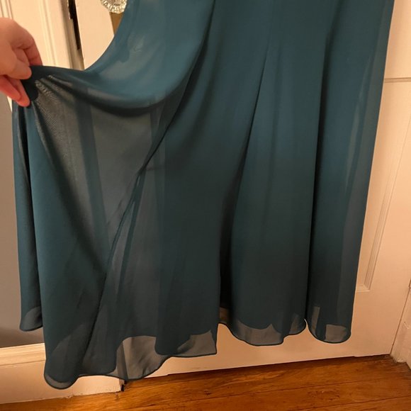 Mermaid Gown in peacock with sheer sleeves - Picture 7 of 7